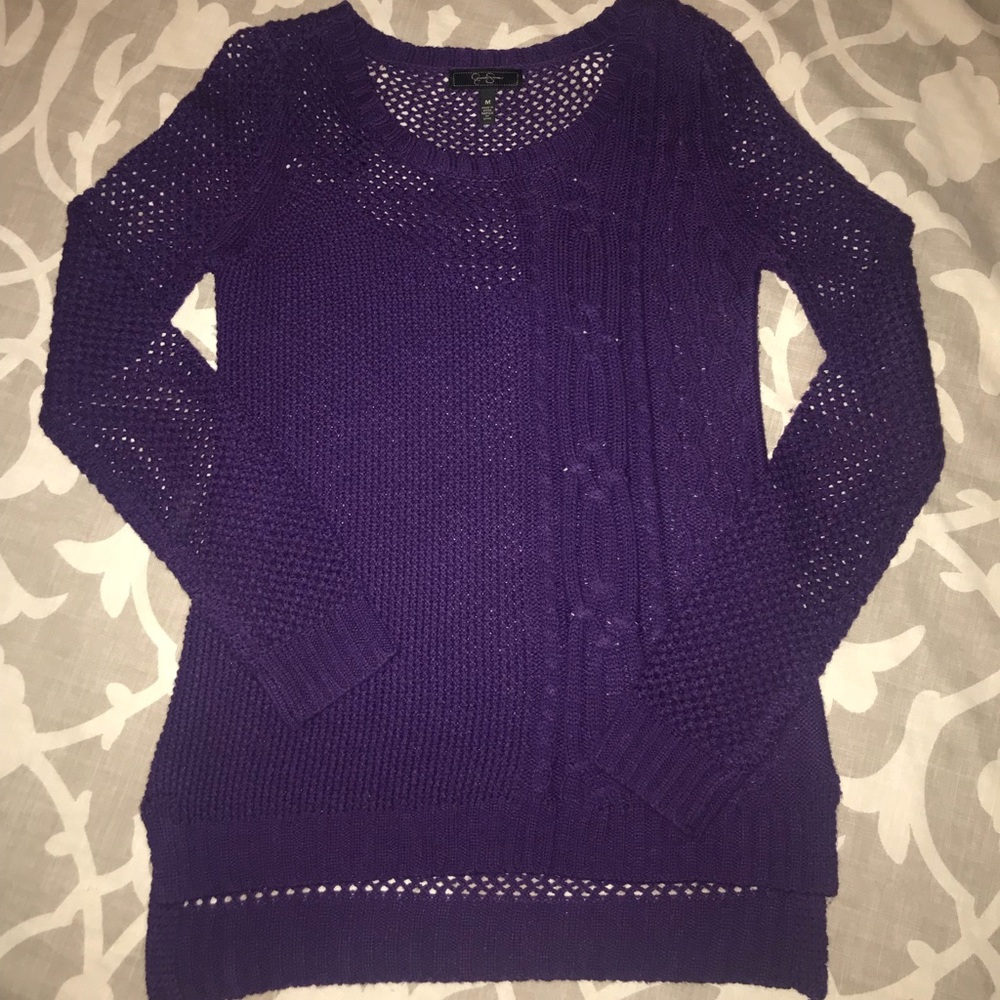 Jessica Simpson Purple Netted Long Sleeve Sweater